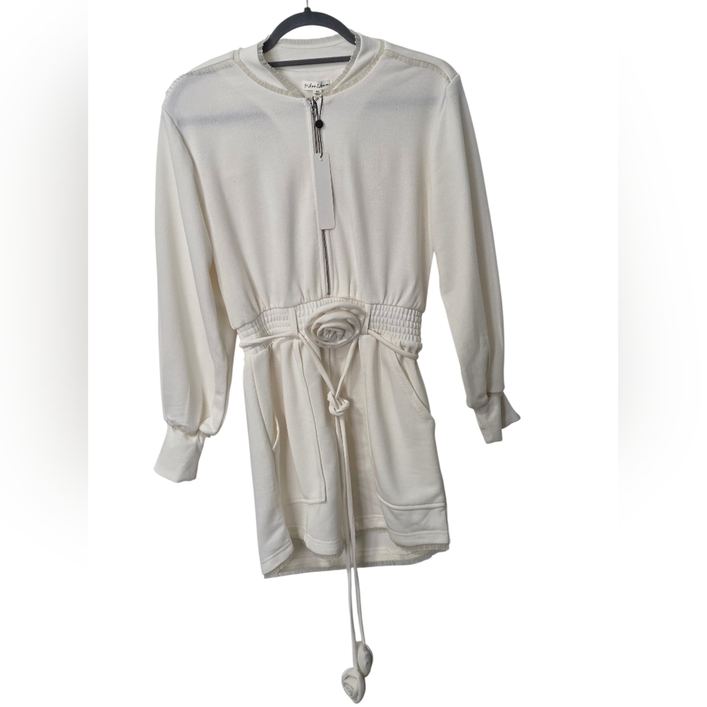 FOR LOVE & LEMONS NWT Ron Mini Dress XS Cute Comfy White Ivory Long Sleeve